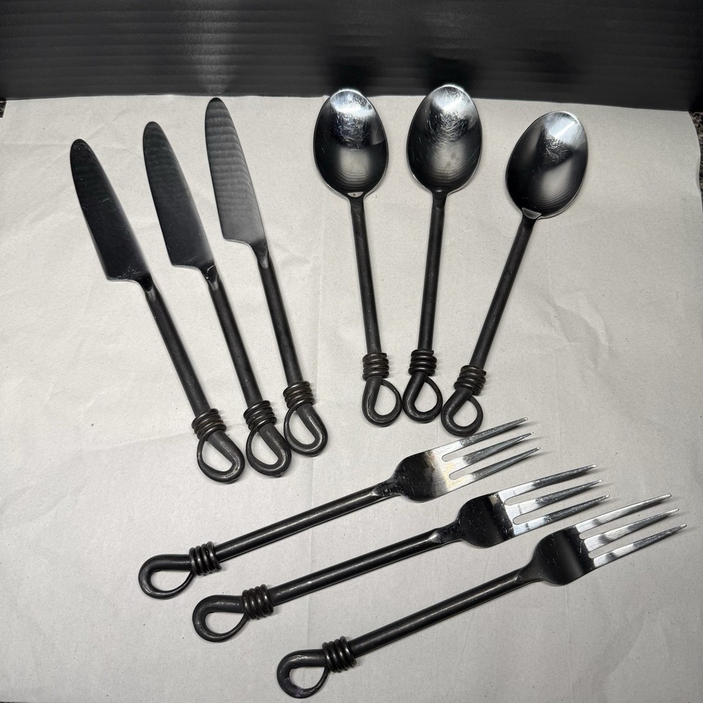 Gourmet Settings Twist N Shout Flatware 9 Piece Set GS 18/10 Stainless Black